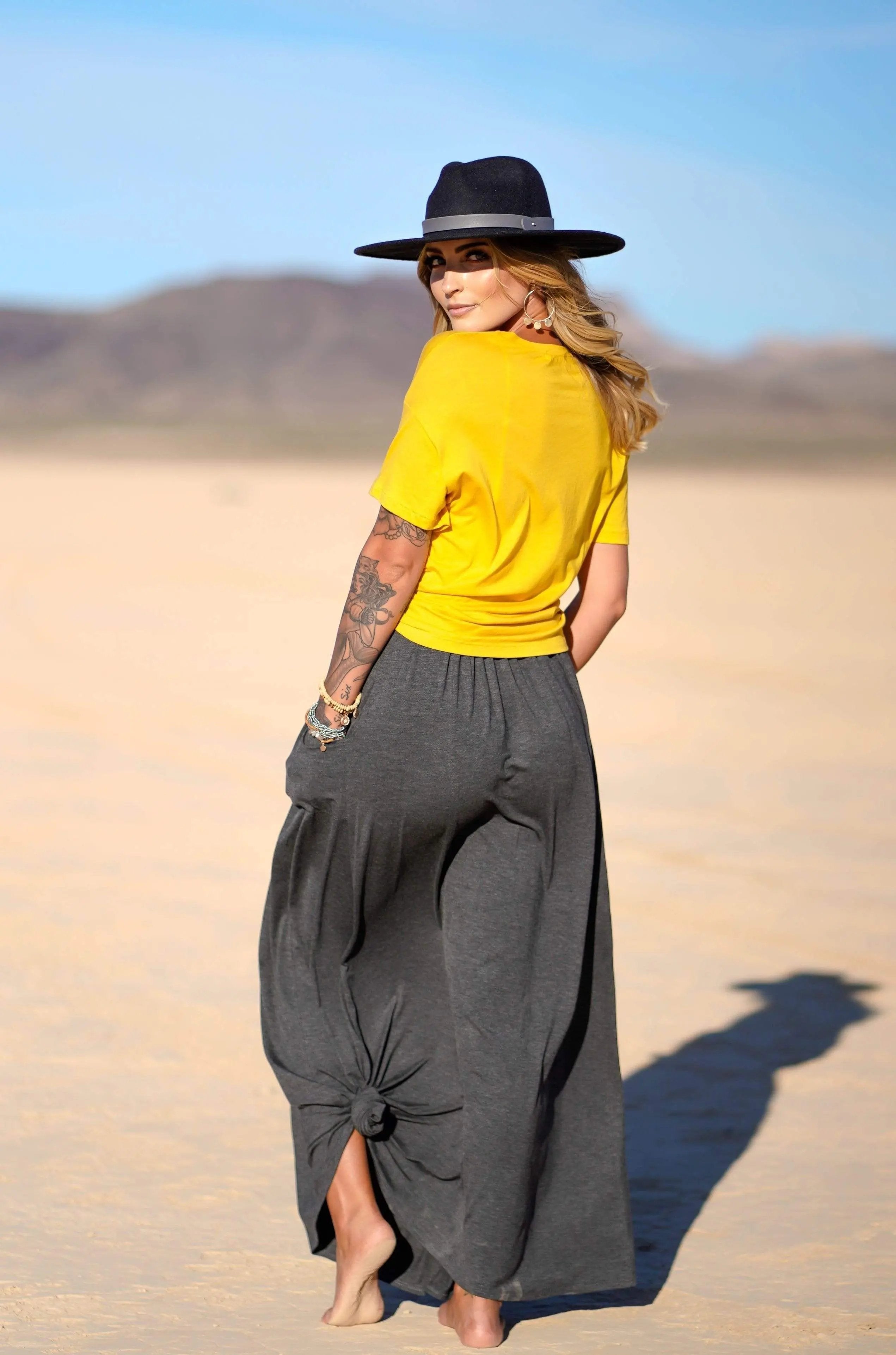 The Perfect Pocketed Maxi Skirt - Charcoal Three Bird Nest