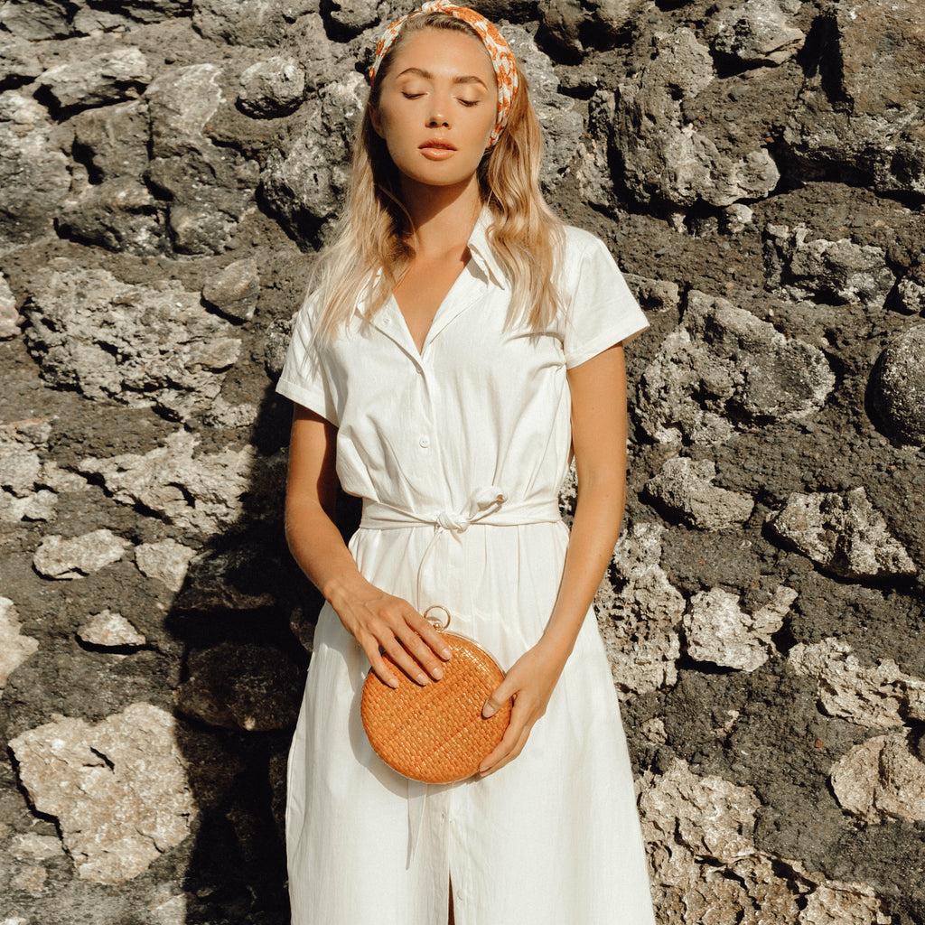 Linen ARYA Safari Linen Midi Dress In Off White