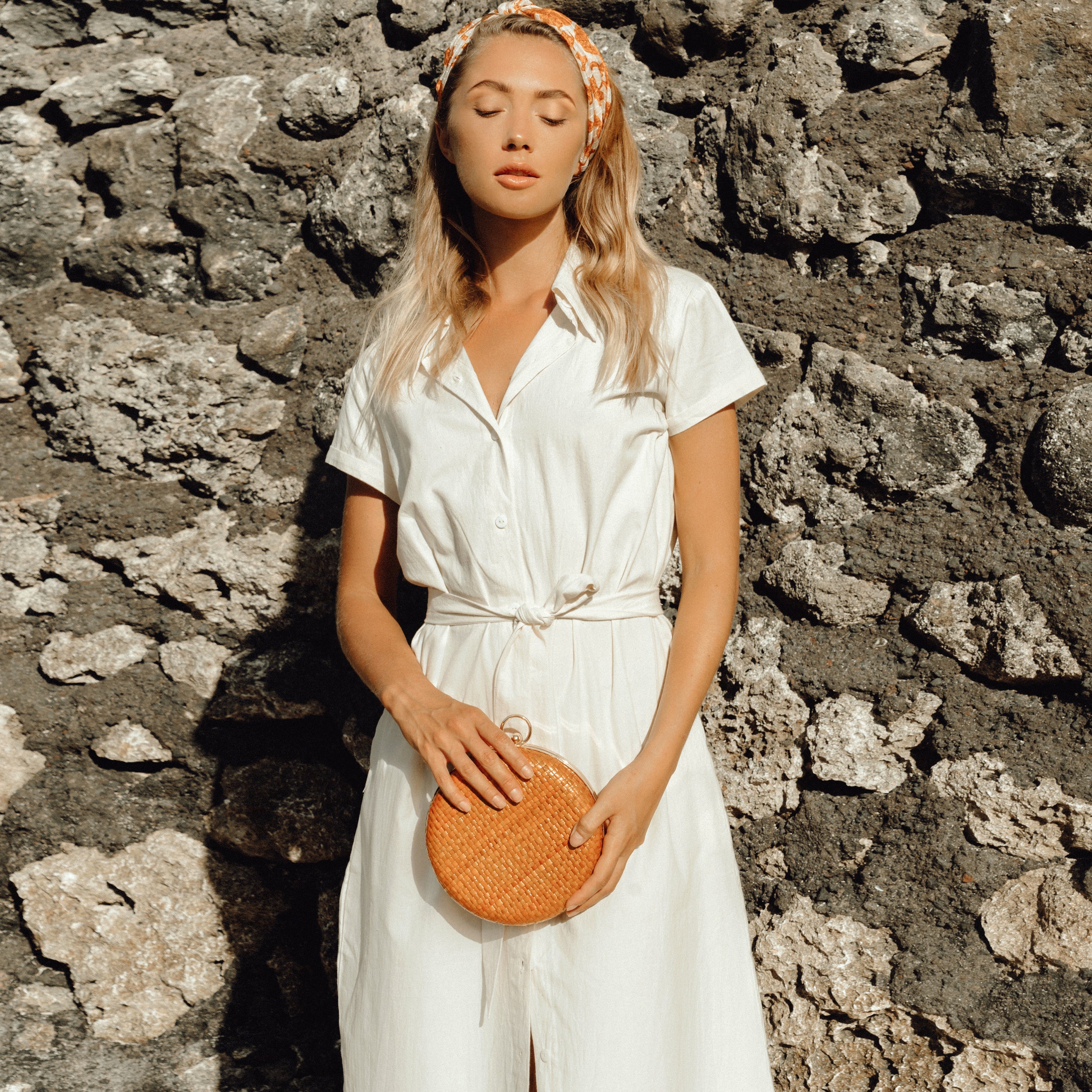 Linen ARYA Safari Linen Midi Dress In Off White