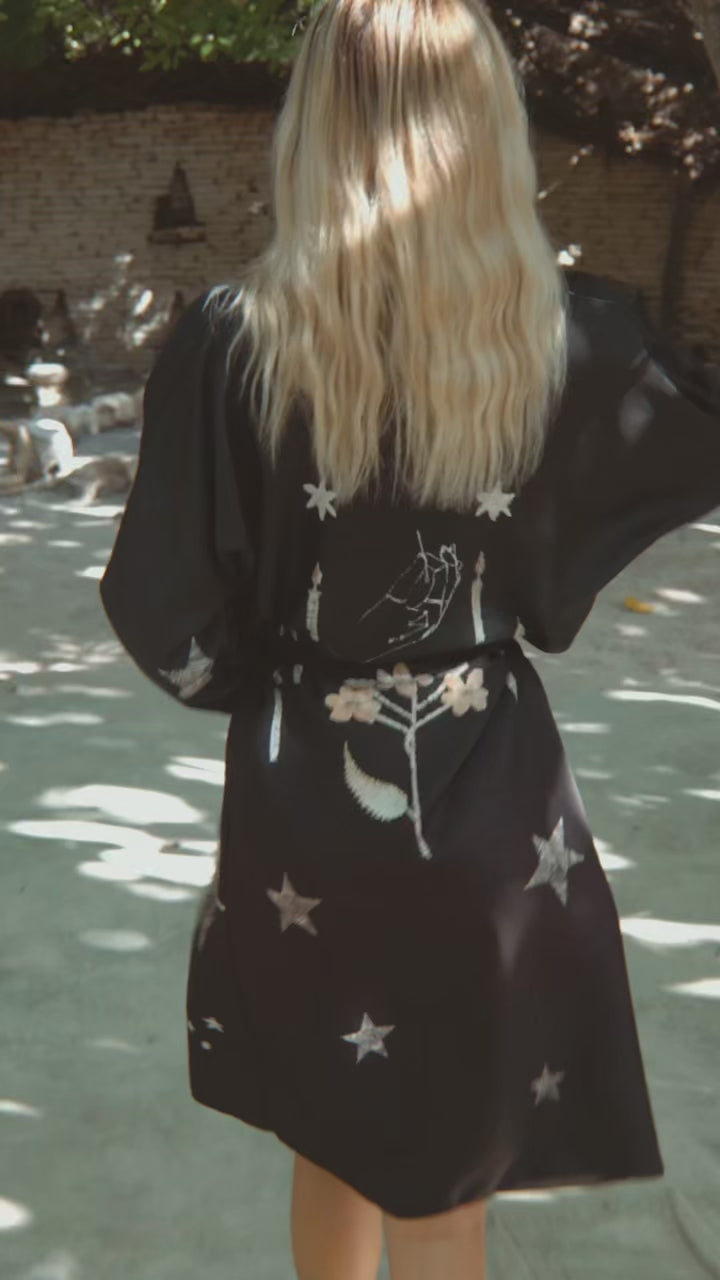 The Rigel Silk Robe in Starry Night