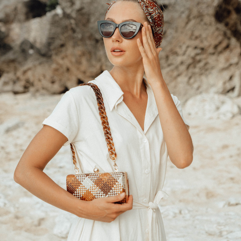 Linen ARYA Safari Linen Midi Dress In Off White