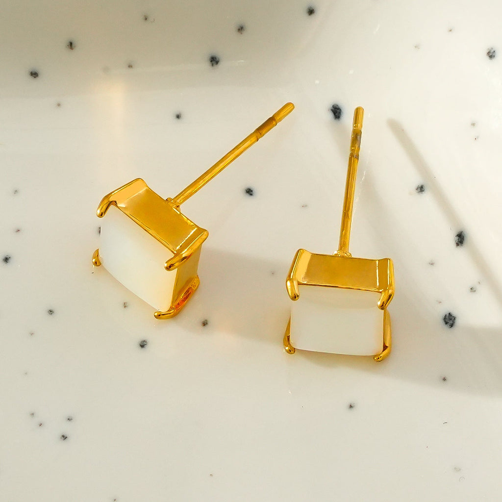 ERITH: Gold Rimmed Natural Shell Square Shaped Classic Stud Earrings