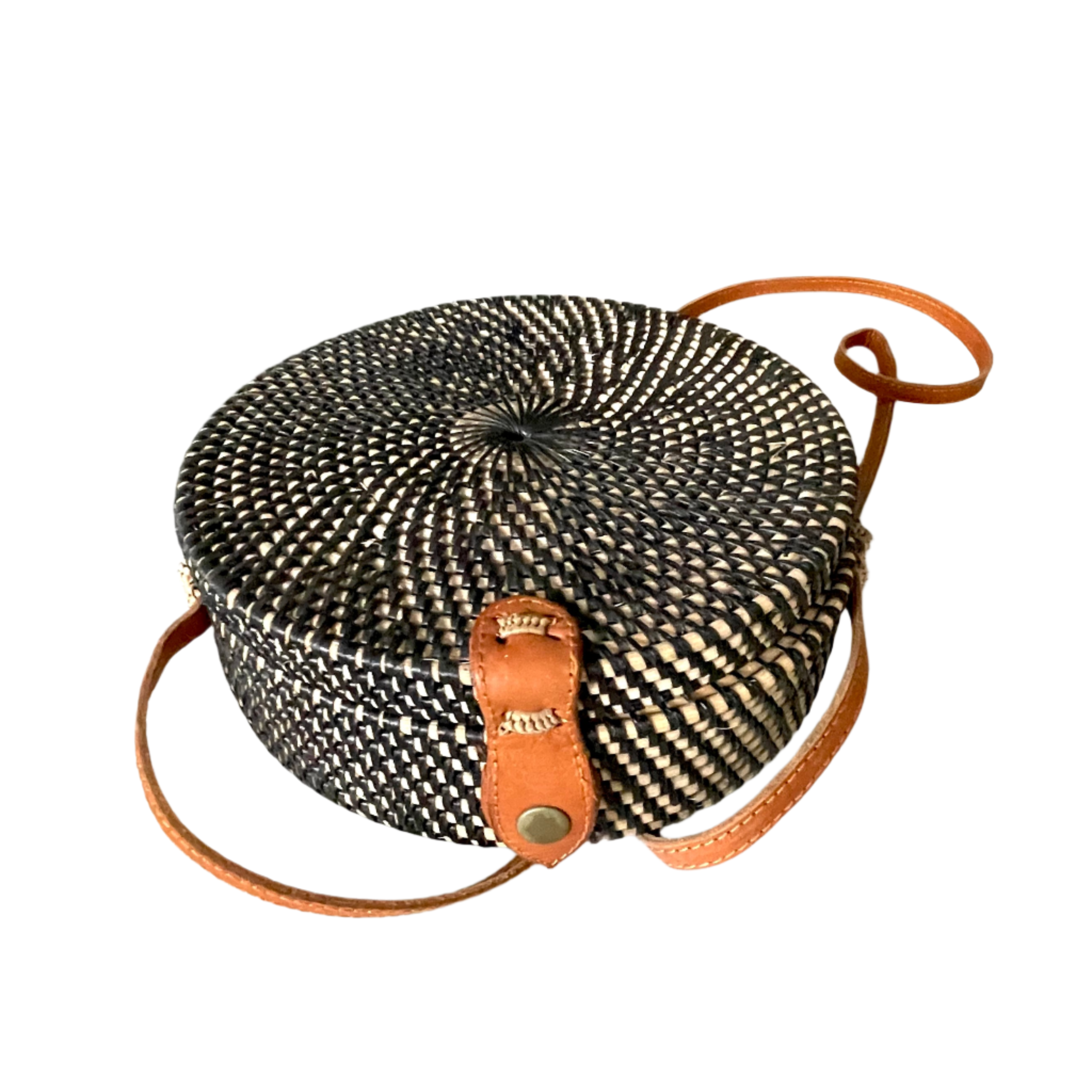 Sac rond en rotin – Noir et naturel