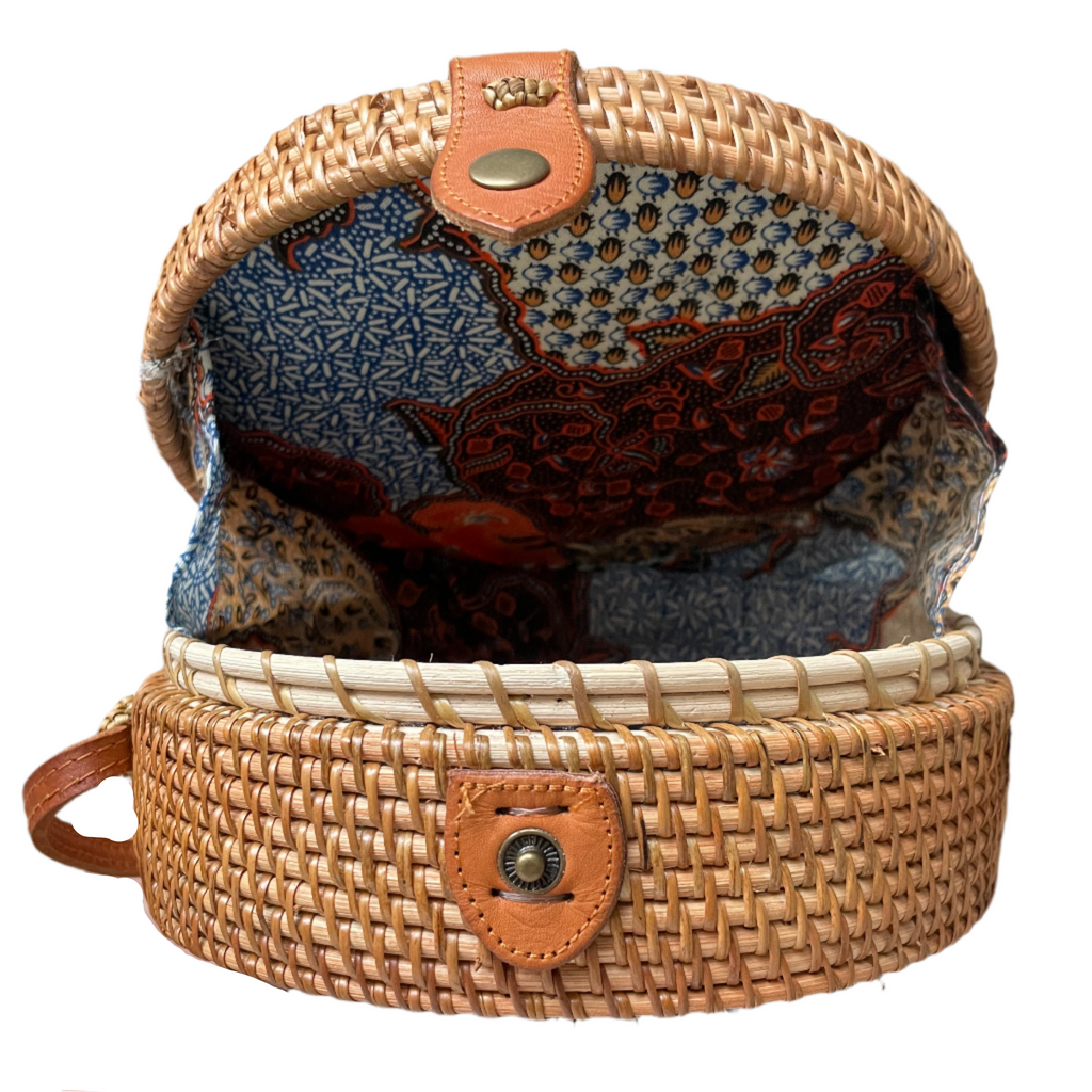 Sac rond en rotin – Noir et naturel