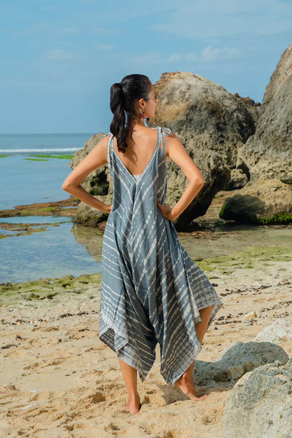 Bone Tie Dye Romper - Grey & White