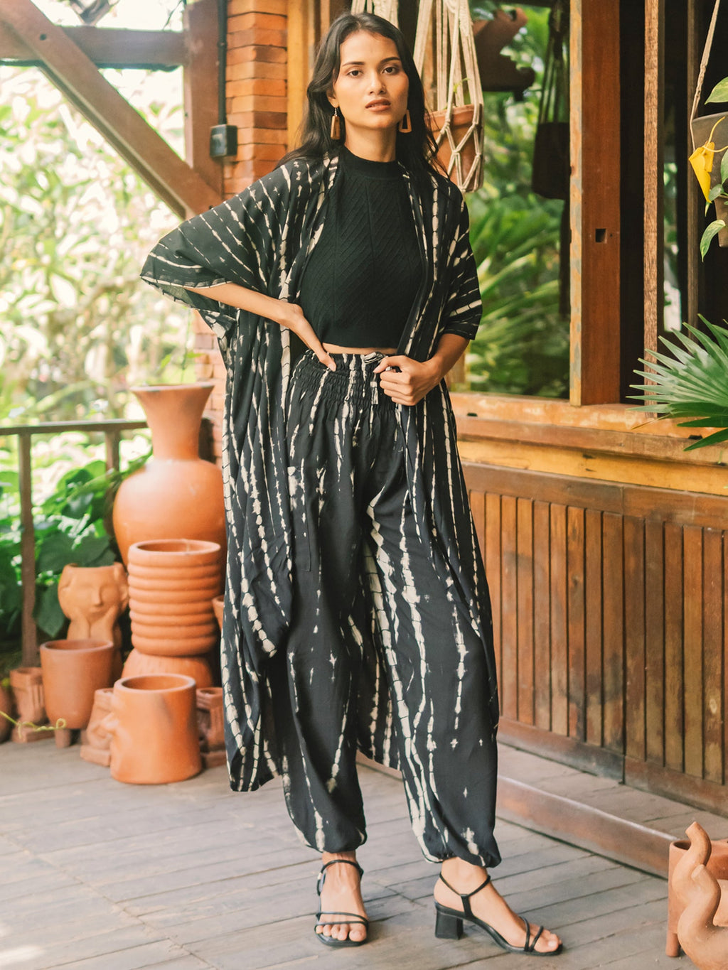 Black & White Tie Dye Long Kimono