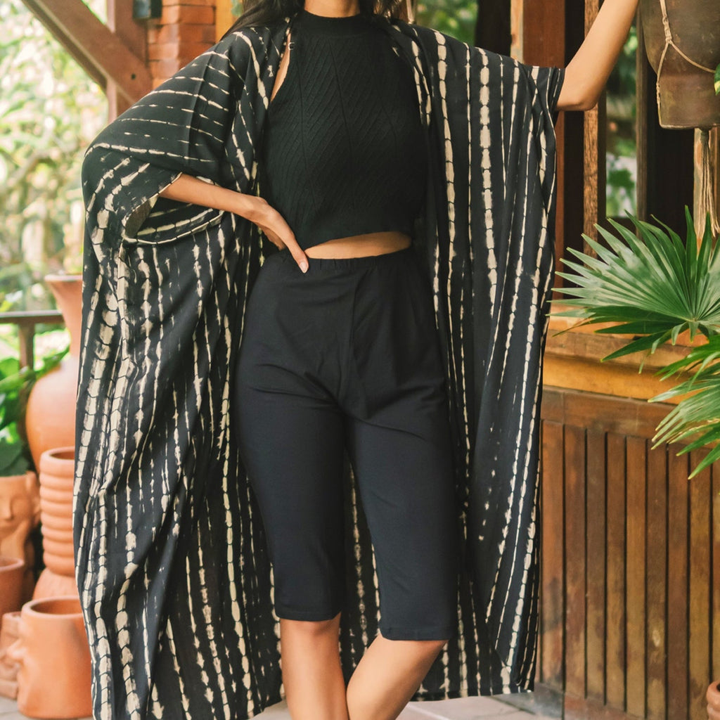 Black & White Tie Dye Long Kimono