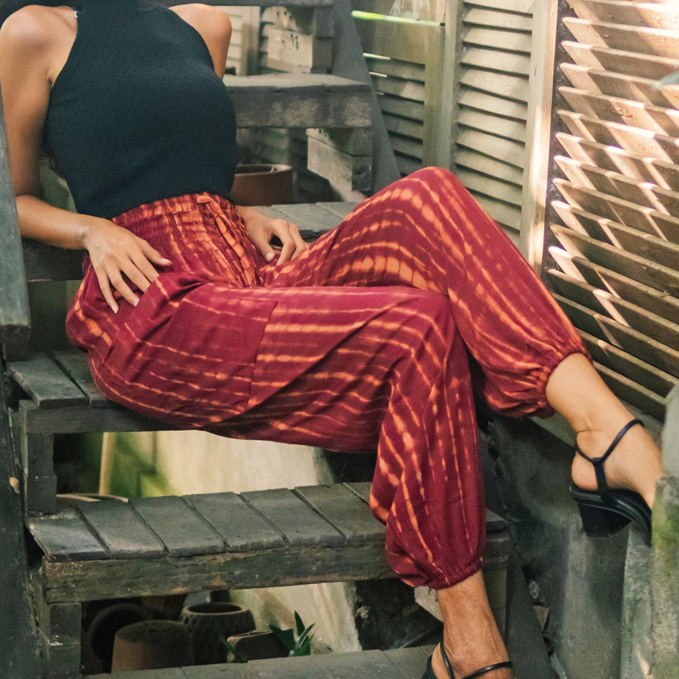 Bone Tie Dye Bali Pants - Maroon & Gold