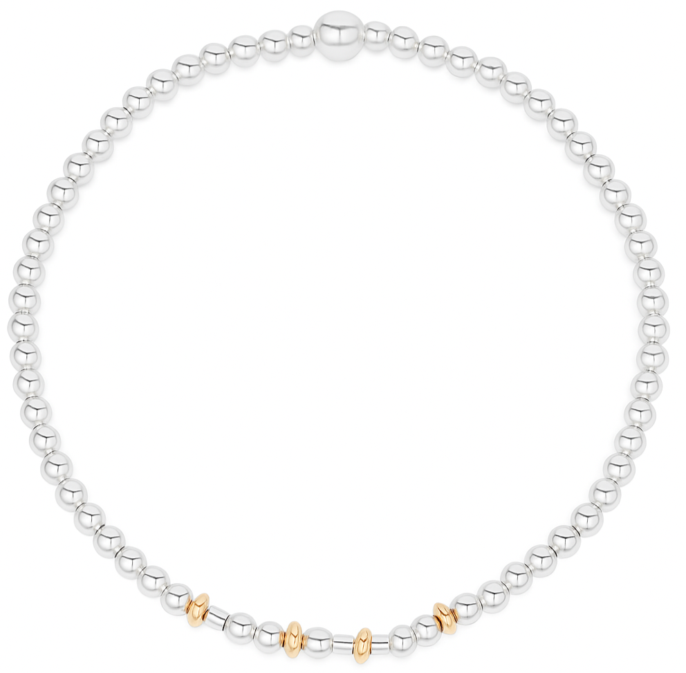 Bracelet en perles argentées et dorées avec code Morse