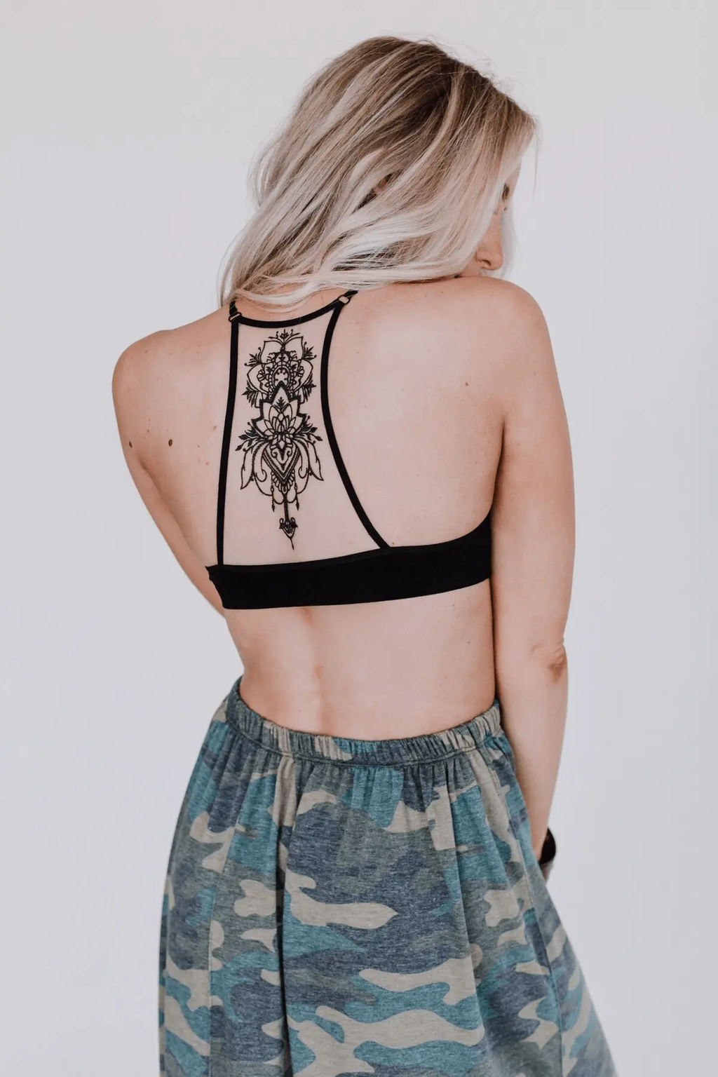Tattoo Bralette - Black: Black Three Bird Nest