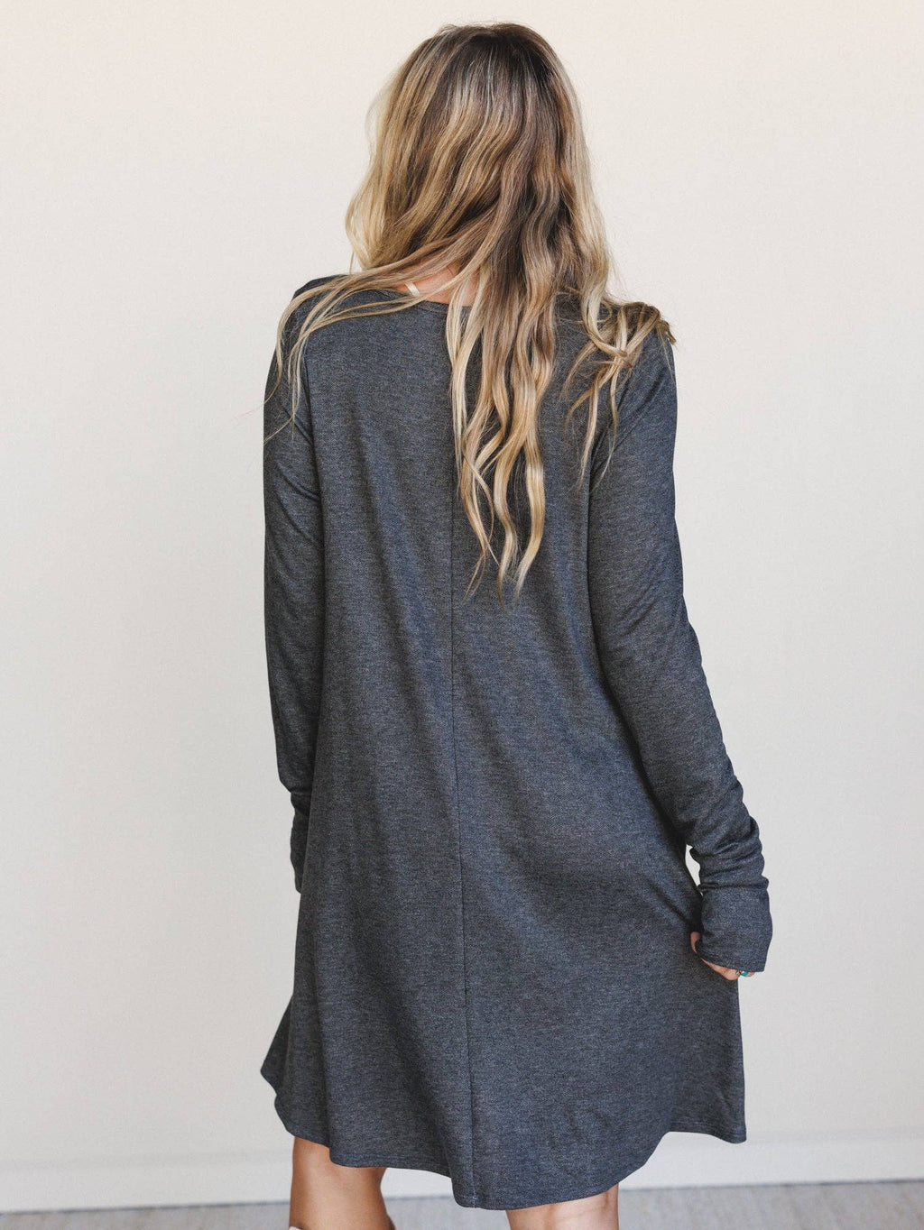 Jake Long Sleeve Crewneck Dress - Charcoal: Charcoal / M Three Bird Nest