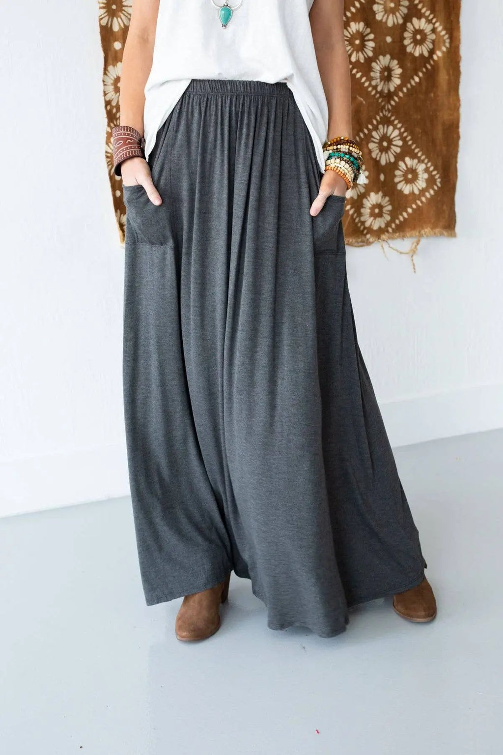 The Perfect Pocketed Maxi Skirt - Charcoal Three Bird Nest