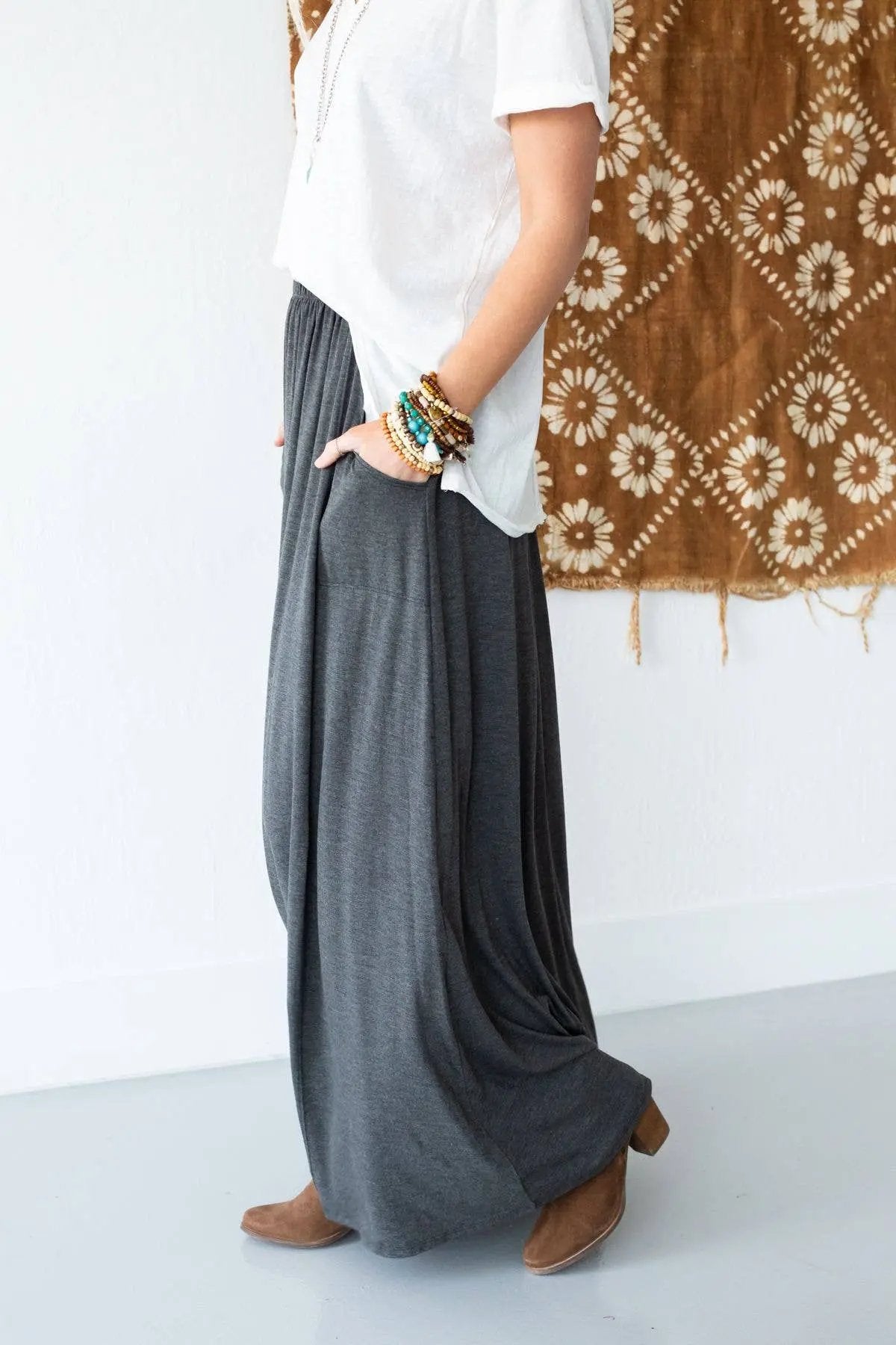 The Perfect Pocketed Maxi Skirt - Charcoal Three Bird Nest